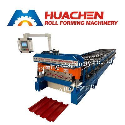 Automatische Trapezblechformmaschine / Maschine zur Vorbereitung von kastenförmigen Dachplatten. Produktionslinie zum Pressen von Metalldachziegeln