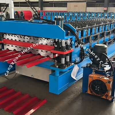 Doppellagige Rollformmaschine mit 5,5 kW Leistung, 8-10 m/min Geschwindigkeit und Panasonic SPS-Steuerung für glasierte Ziegelplatten und Farbstahl-Dachbleche