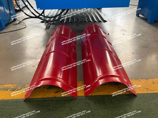 Automatische Ridge Cap Roll Forming Machine, Dachfliesenherstellungsmaschine Hydraulisches Schneiden