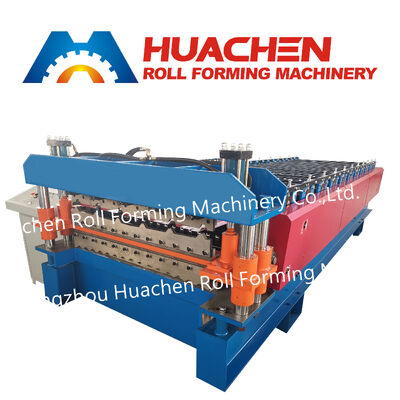 PLC-gesteuerte Hochgeschwindigkeits-Trapeziform-Dachplatte aus farbigem Stahl, Rollformmaschine, Pumpgetriebe